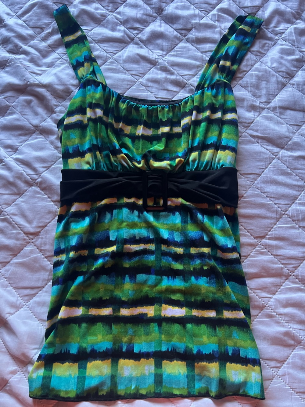 Women’s Printed Belted Top in Green Blue